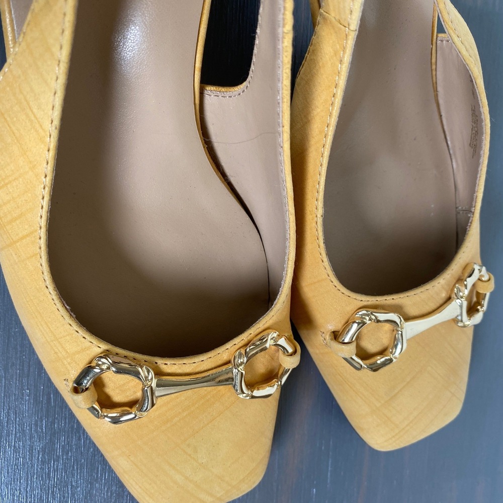 Naturalizer Keeley Slingback Block Heels Women Size 8W Yellow Leather Square Toe - Picture 10 of 11